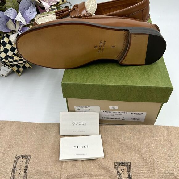 Men’s Gucci GG Supreme canvas/leather loafers size 8 fits 9US made in Italy - Picture 10 of 11